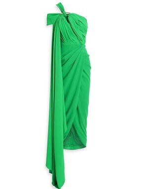 Rhea costa one shoulder draped crepe gown